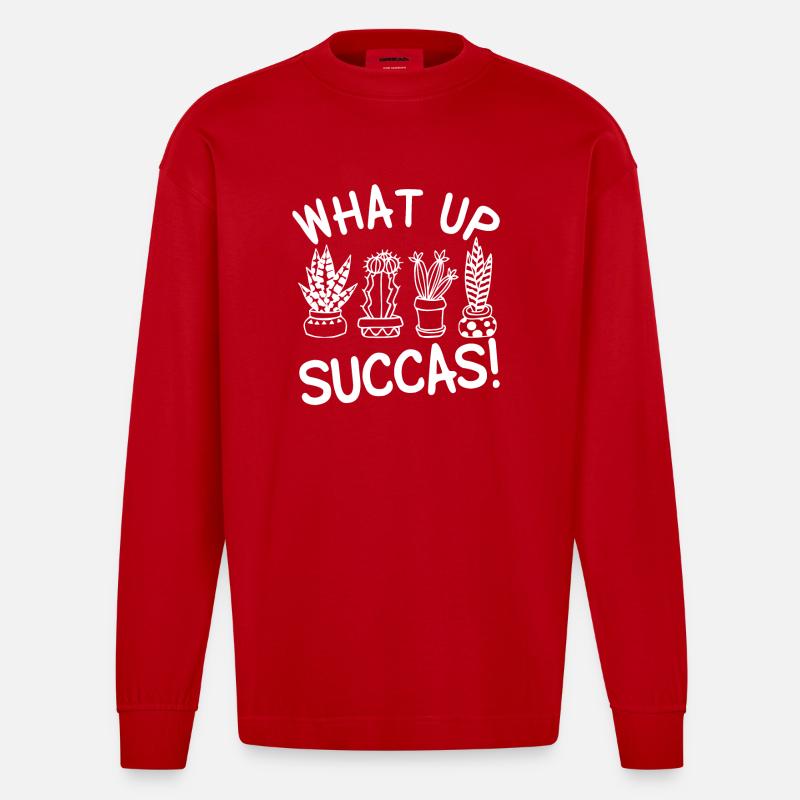 What Up Succas - Heavyweight Oversized Organic Langarmshirt Made in EU - Rot