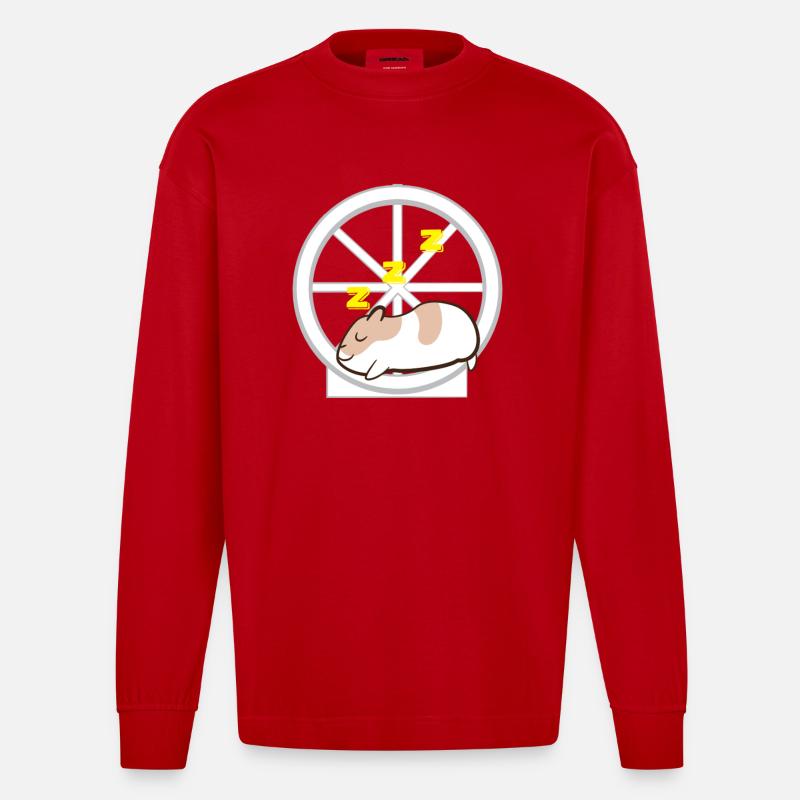 Hamster - Hamsterhalter - Hamsterrad - Lazy - Manches longues bio épais oversize fabriqué en UE - rouge