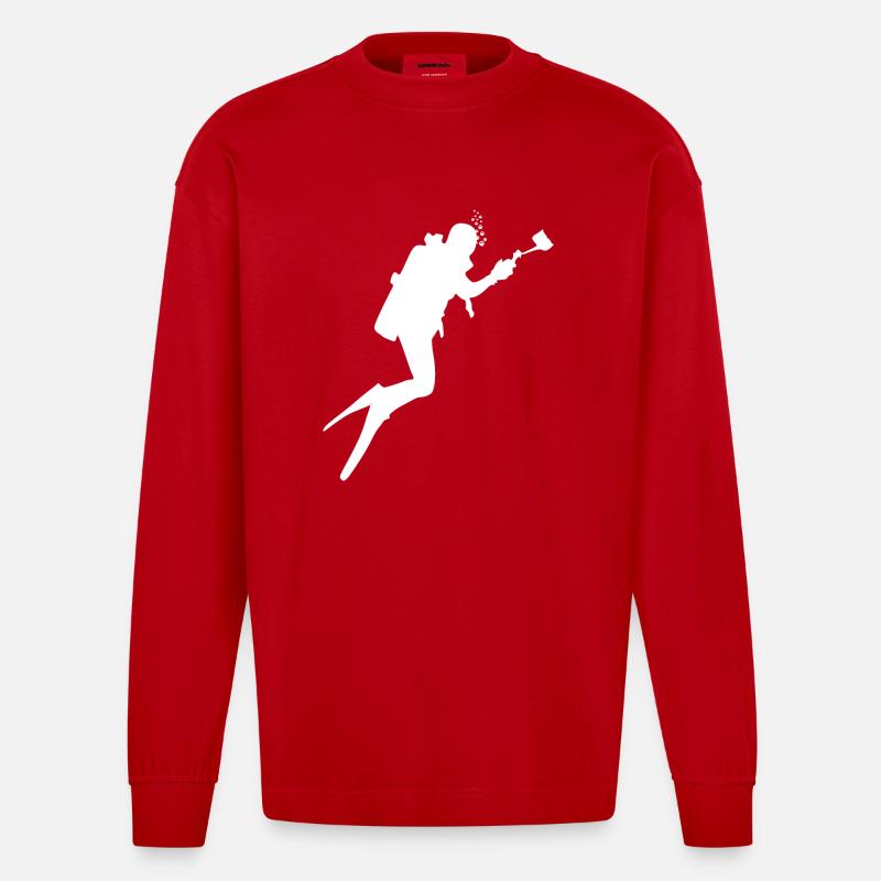Cadeau cool de plongée - Manches longues bio épais oversize fabriqué en UE - rouge