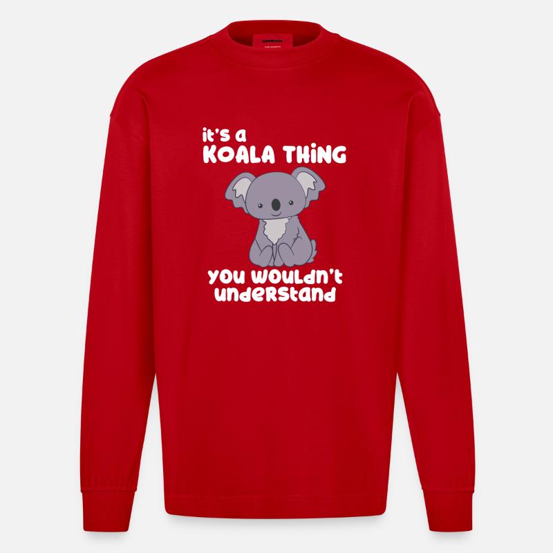 Koala - Koalas - T-shirt Koala - Cadeau - Manches longues bio épais oversize fabriqué en UE - rouge