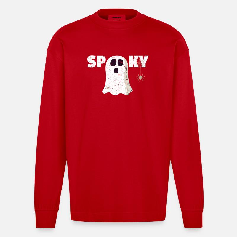 Ghosts - Spooky - Heavyweight Oversized Organic Langarmshirt Made in EU - Rot