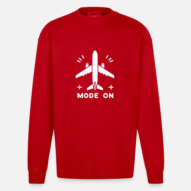 Flugzeugmodus Ein - Heavyweight Oversized Organic Langarmshirt Made in EU - Rot