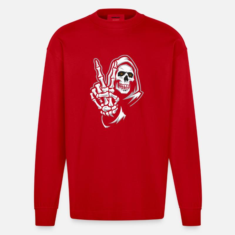 SCHÄDEL - Heavyweight Oversized Organic Langarmshirt Made in EU - Rot