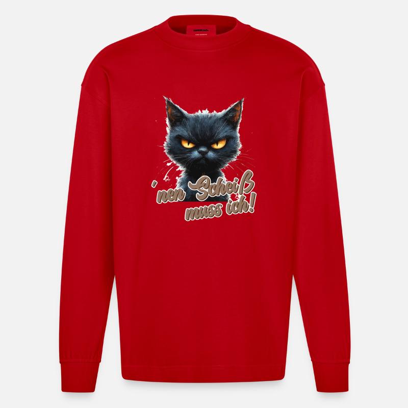 Witzige Katze mit Spruch - Heavyweight Oversized Organic Langarmshirt Made in EU - Rot