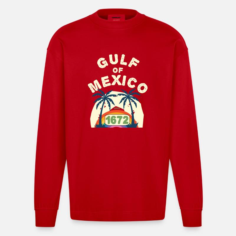 Golf des Mexikos Regenbogen - Heavyweight Oversized Organic Langarmshirt Made in EU - Rot