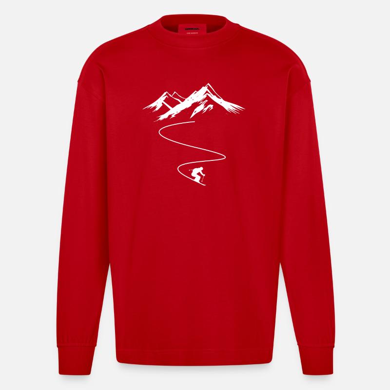 Ski Design - Heavyweight Oversized Organic Langarmshirt Made in EU - Rot