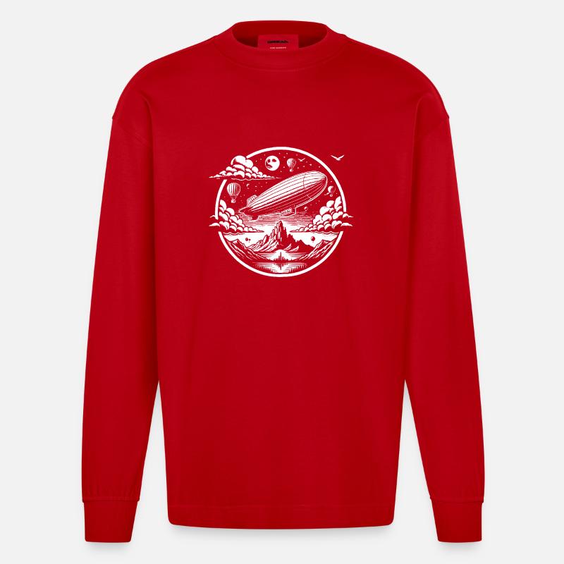Logo de dirigeable - Manches longues bio épais oversize fabriqué en UE - rouge