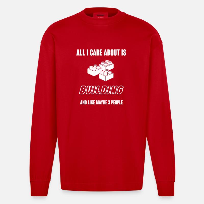 Baustein - Bausteine - Bauen - Geschenk - Heavyweight Oversized Organic Langarmshirt Made in EU - Rot