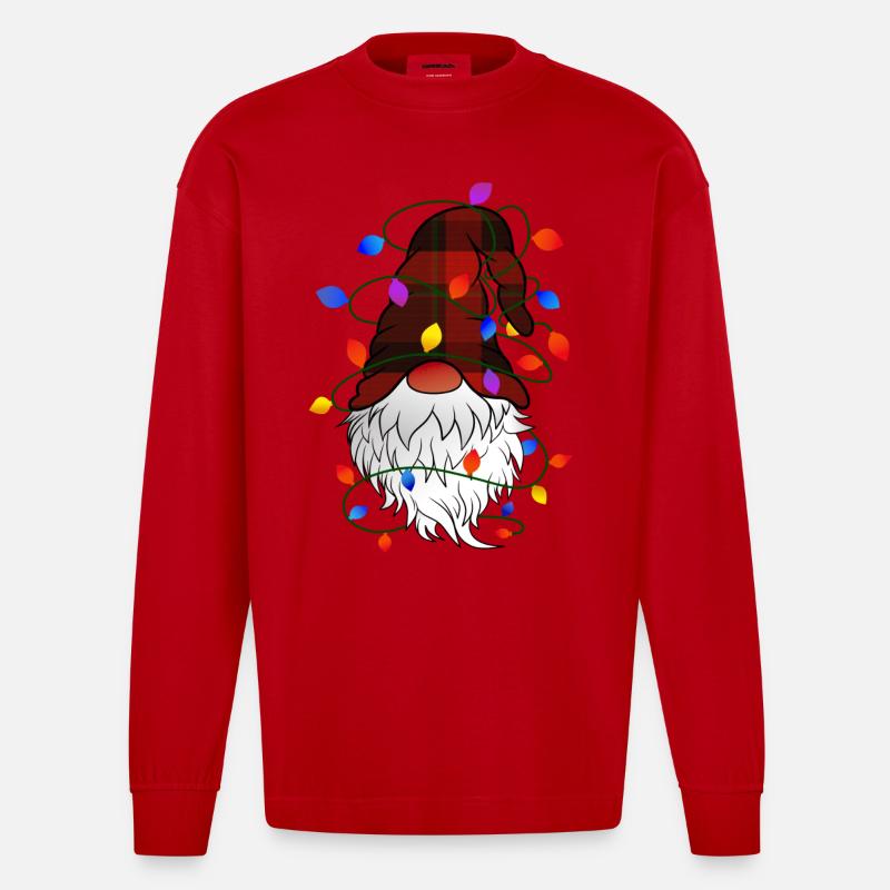Weihnachts Gnom mit Lichterkette - Heavyweight Oversized Organic Langarmshirt Made in EU - Rot