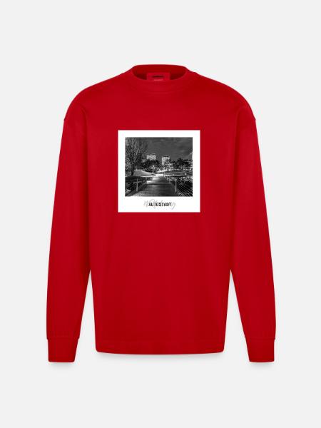 Wolfsburg bei Nacht - Heavyweight Oversized Organic Langarmshirt Made in EU - Rot