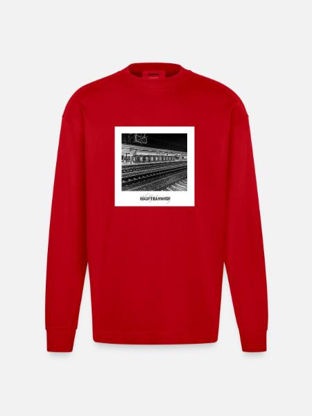 Wolfsburg Hauptbahnhof - Heavyweight Oversized Organic Langarmshirt Made in EU - Rot
