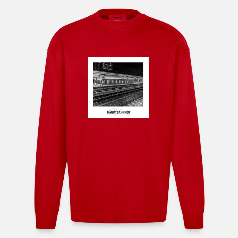 Wolfsburg Hauptbahnhof - Heavyweight Oversized Organic Langarmshirt Made in EU - Rot