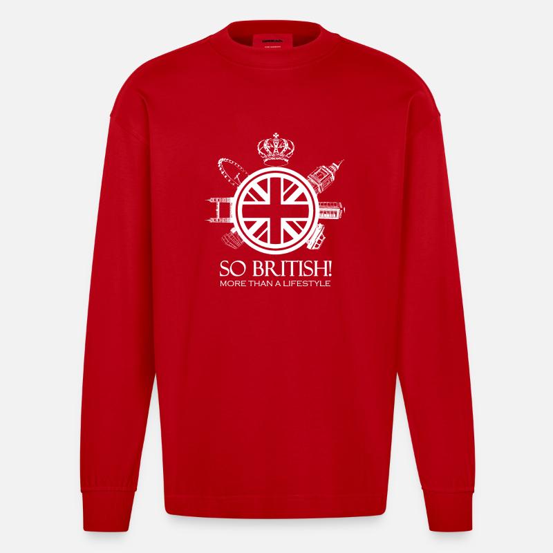 SO BRITISH White version - Manches longues bio épais oversize fabriqué en UE - rouge