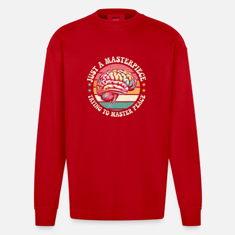 Strength through inner harmony - Heavyweight Oversized Organic Longsleeve Shirt Made in EU - red