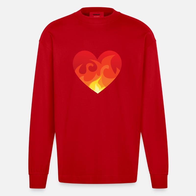 Heart with fire de - Heavyweight Oversized Organic Langarmshirt Made in EU - Rot