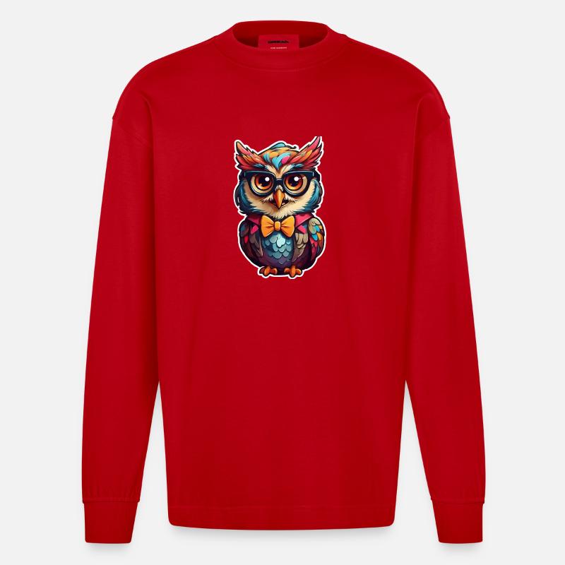 Lustige Eule Comic - Heavyweight Oversized Organic Langarmshirt Made in EU - Rot
