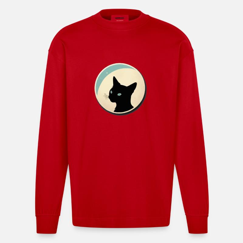 Silhouette de chat - Manches longues bio épais oversize fabriqué en UE - rouge