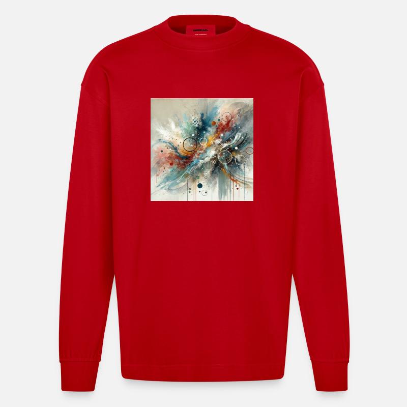 Dynamischer Fluss - Abstraktes Gemälde - Heavyweight Oversized Organic Langarmshirt Made in EU - Rot