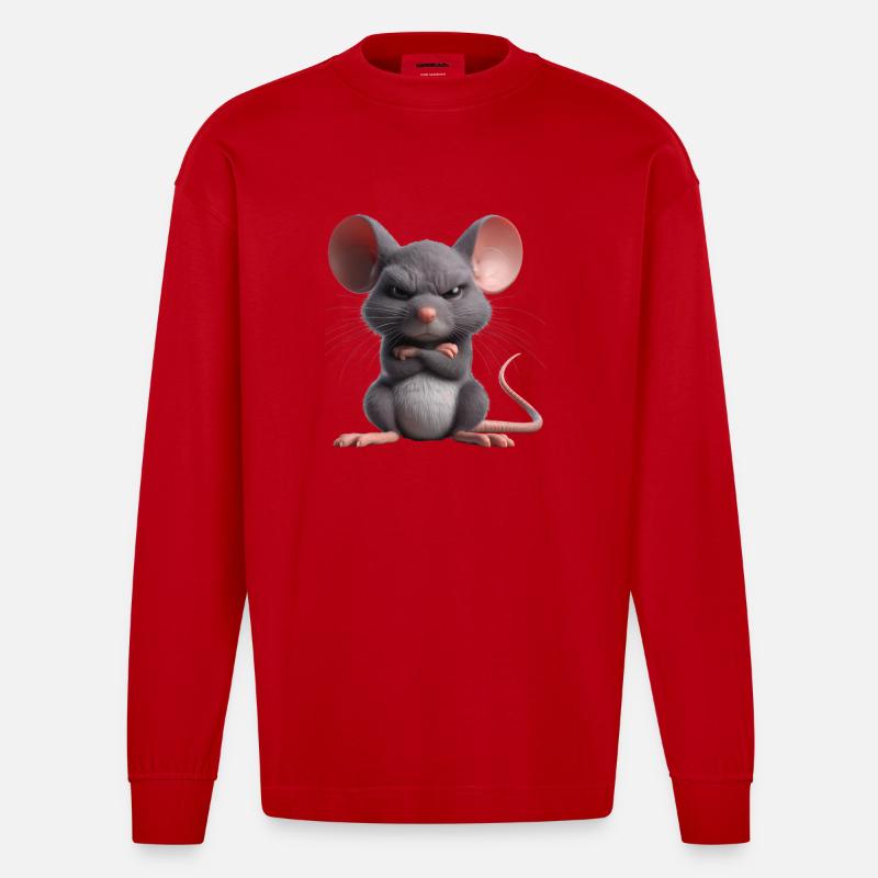 Maus grimmig 1 - Heavyweight Oversized Organic Langarmshirt Made in EU - Rot