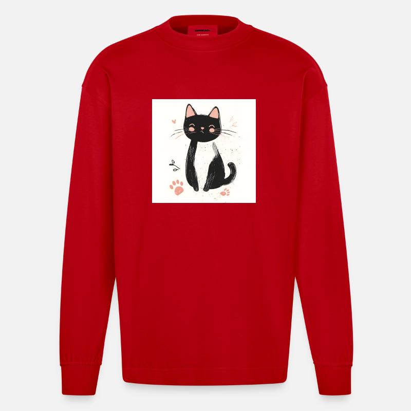 POD Chat empreinte 2 - Manches longues bio épais oversize fabriqué en UE - rouge