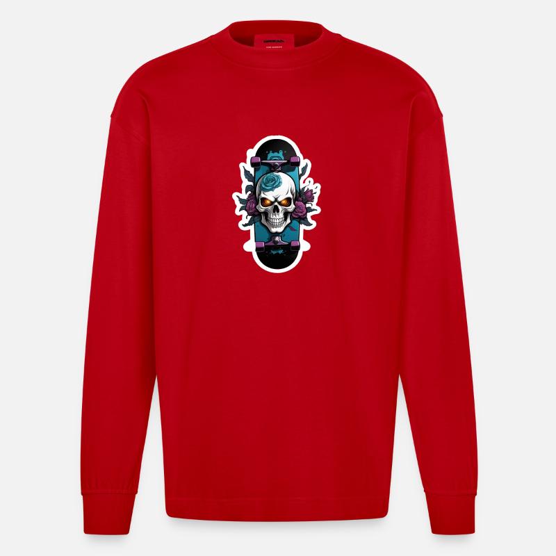 Patineur de crâne - Manches longues bio épais oversize fabriqué en UE - rouge