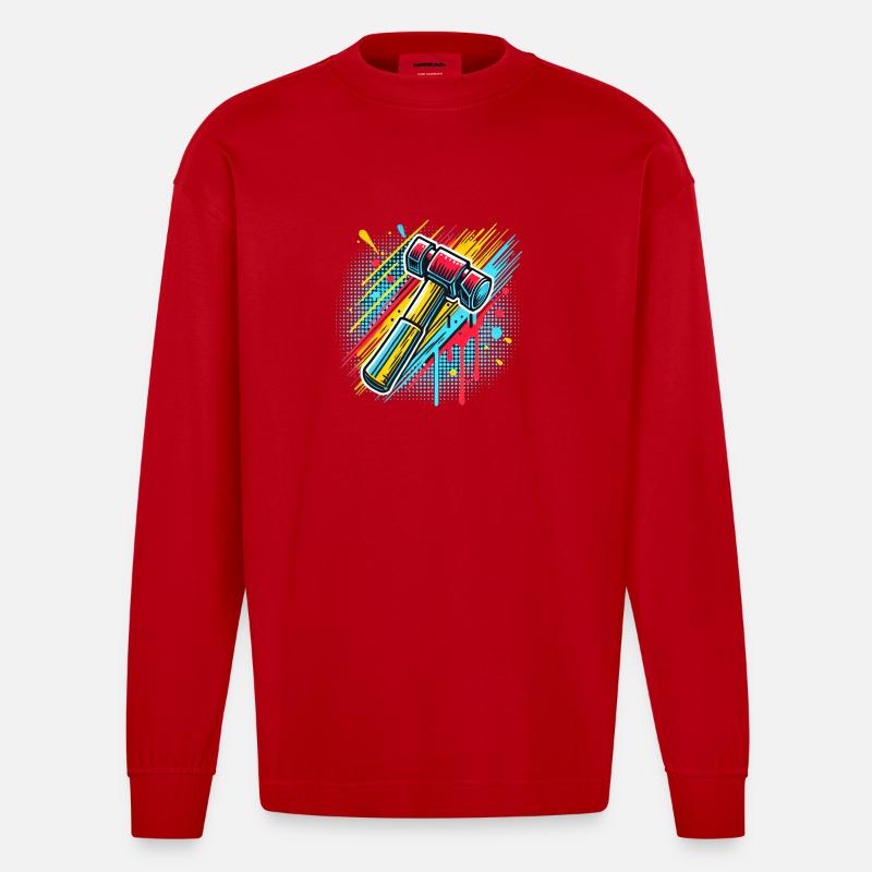 Hammer Typ Handwerker - Heavyweight Oversized Organic Langarmshirt Made in EU - Rot