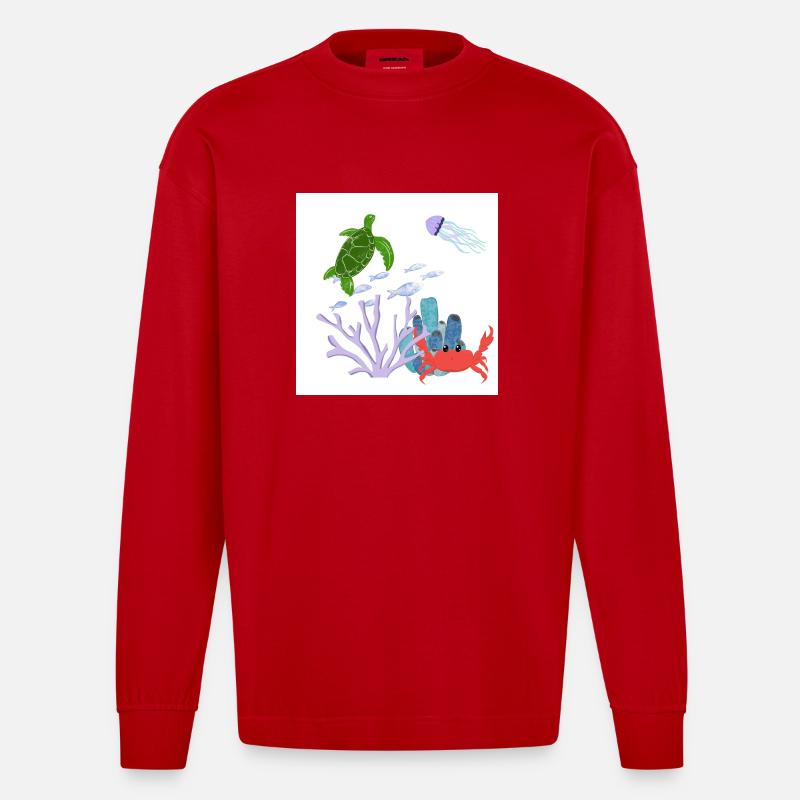 Récif corallien - Manches longues bio épais oversize fabriqué en UE - rouge