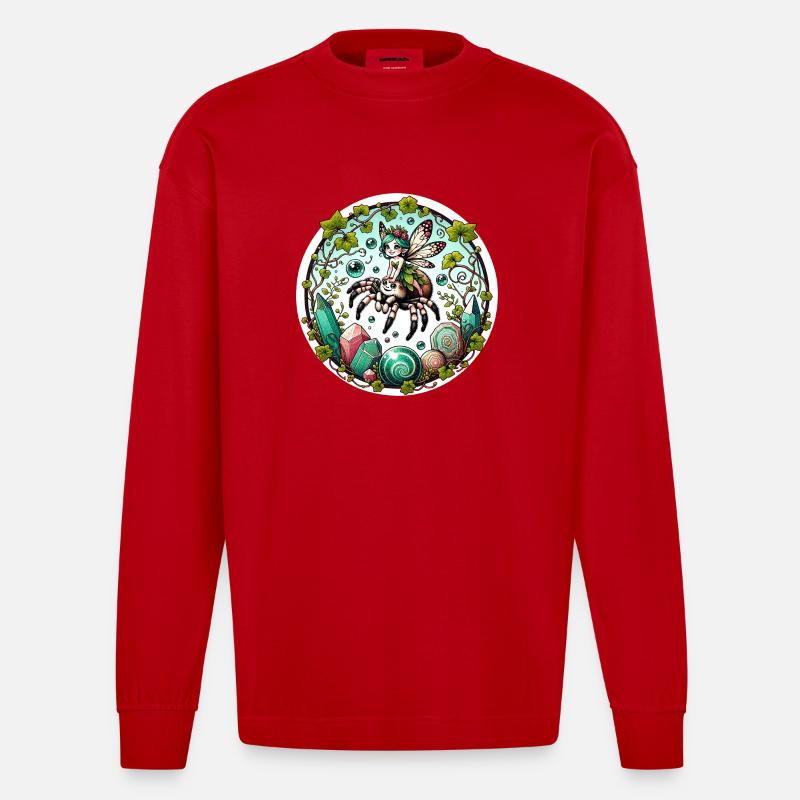 Fée araignée mignonne - Manches longues bio épais oversize fabriqué en UE - rouge