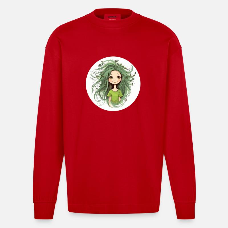 Waldfee grün - Heavyweight Oversized Organic Langarmshirt Made in EU - Rot