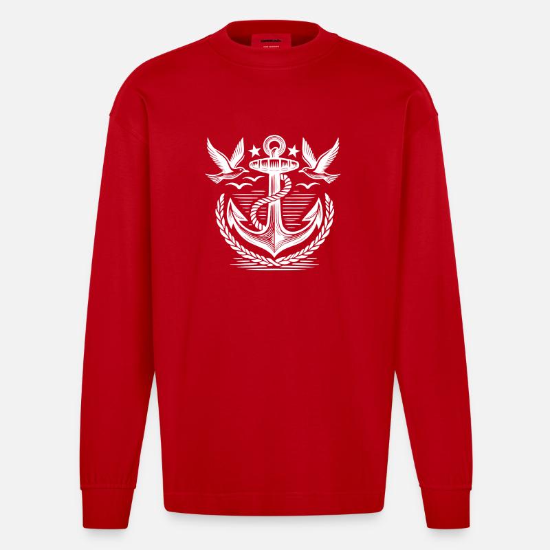Logo de l’ancre Seagulls - Manches longues bio épais oversize fabriqué en UE - rouge