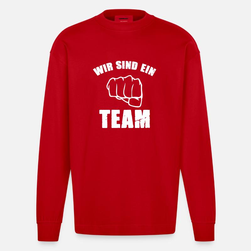We are a team - Heavyweight Oversized Organic Longsleeve Shirt Made in EU - red