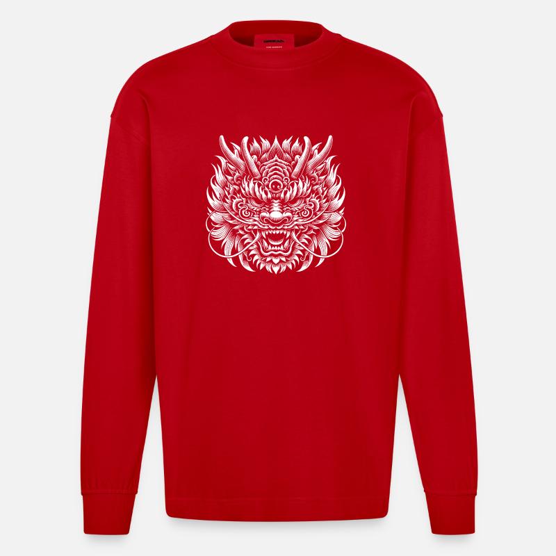 Drachenmaske - Heavyweight Oversized Organic Langarmshirt Made in EU - Rot
