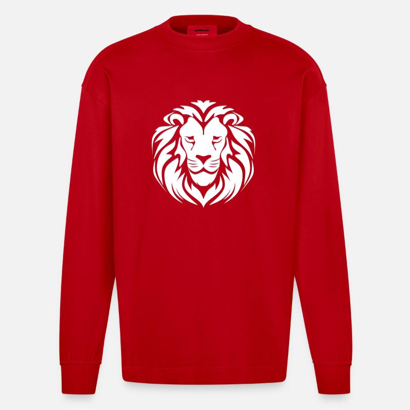 Tête de lion, blanc - Manches longues bio épais oversize fabriqué en UE - rouge