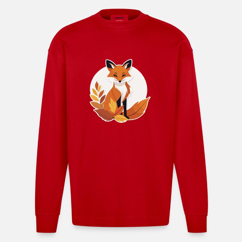 Fuchs im Herbst #8 - Heavyweight Oversized Organic Langarmshirt Made in EU - Rot