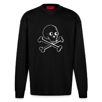 Skull and bones - Heavyweight Oversized Organic Longsleeve Shirt Made in EU - SOLID BLACK - Front