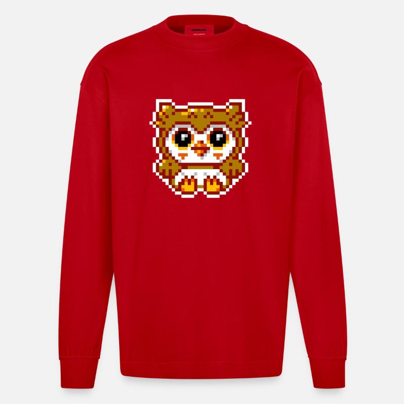 8bit Eule - Heavyweight Oversized Organic Langarmshirt Made in EU - Rot