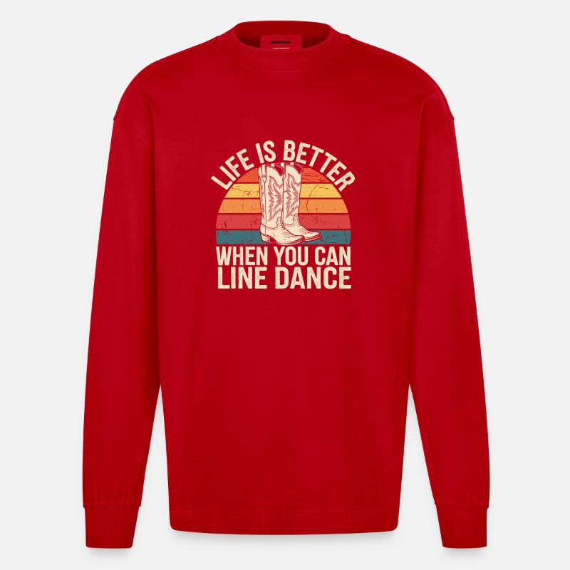 Mehr Spaß mit Line Dance - Heavyweight Oversized Organic Langarmshirt Made in EU - Rot
