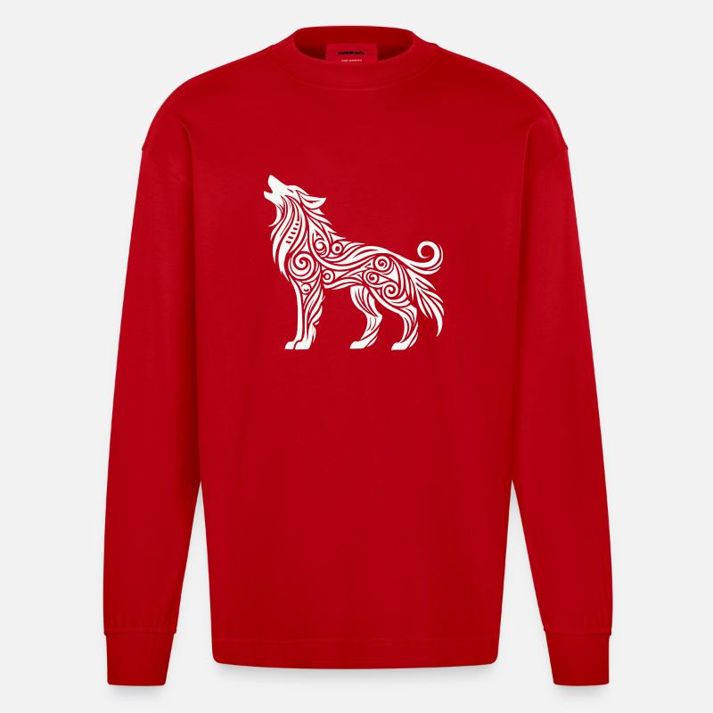 wolf tribal tier - Heavyweight Oversized Organic Langarmshirt Made in EU - Rot