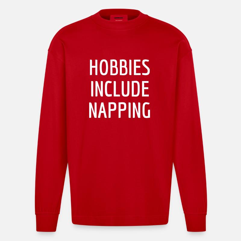 Hobbies Include Napping - Manches longues bio épais oversize fabriqué en UE - rouge