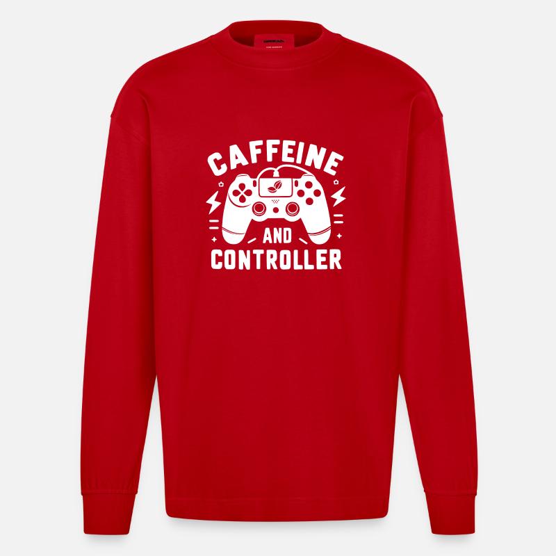 Caffeine and Controller - Heavyweight Oversized Organic Longsleeve Shirt Made in EU - red