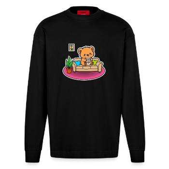 Un petit ours si mignon - il lit un livre ! - Manches longues bio épais oversize fabriqué en UE - SOLID BLACK - Devant
