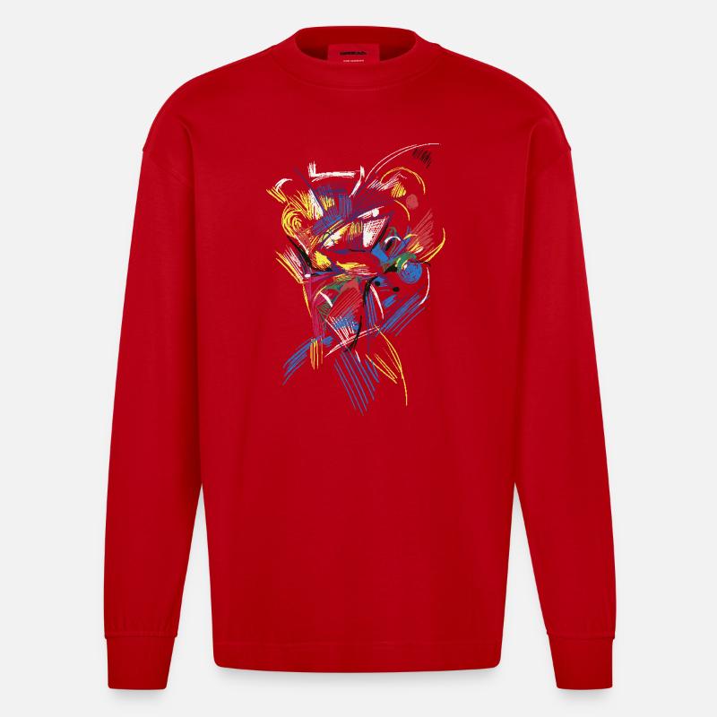abstrakt - Heavyweight Oversized Organic Langarmshirt Made in EU - Rot