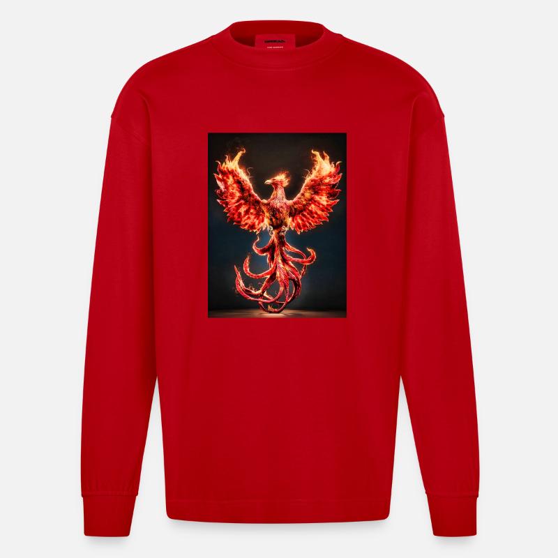 Explosion de Phoenix Firecrest - Manches longues bio épais oversize fabriqué en UE - rouge