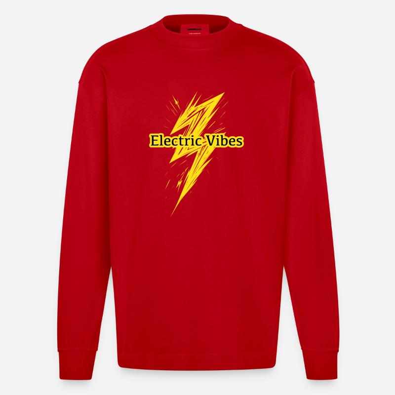 Electric Vibes: Element Blitz-Design - Heavyweight Oversized Organic Langarmshirt Made in EU - Rot