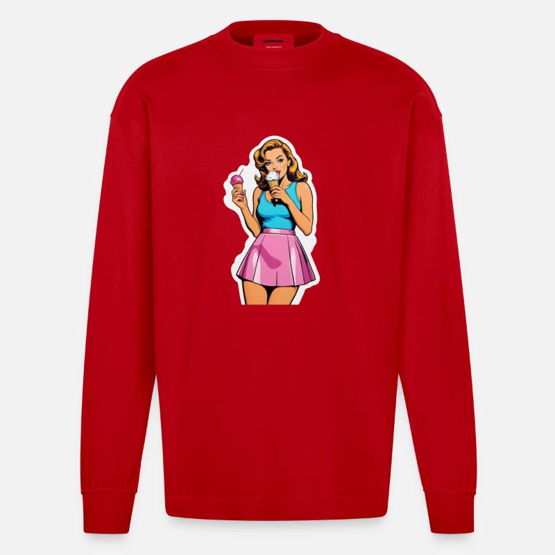 Retro Mädchen Eis essen - Heavyweight Oversized Organic Langarmshirt Made in EU - Rot