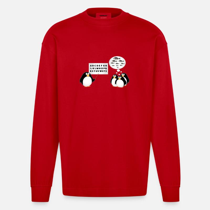 Schule - Pinguin - Heavyweight Oversized Organic Langarmshirt Made in EU - Rot