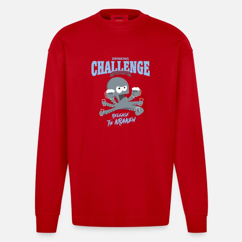 drinking challenge accepted - release the kraken - Heavyweight Oversized Organic Langarmshirt Made in EU - Rot