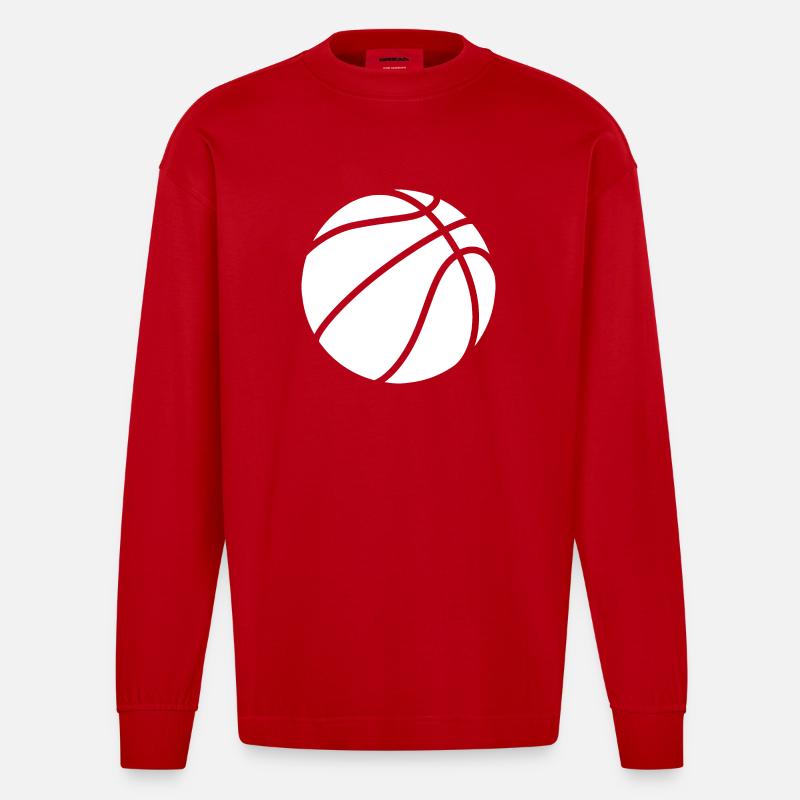 Koripallologo valkoinen - Heavyweight Oversized Organic pitkähihainen paita Made in EU - punainen