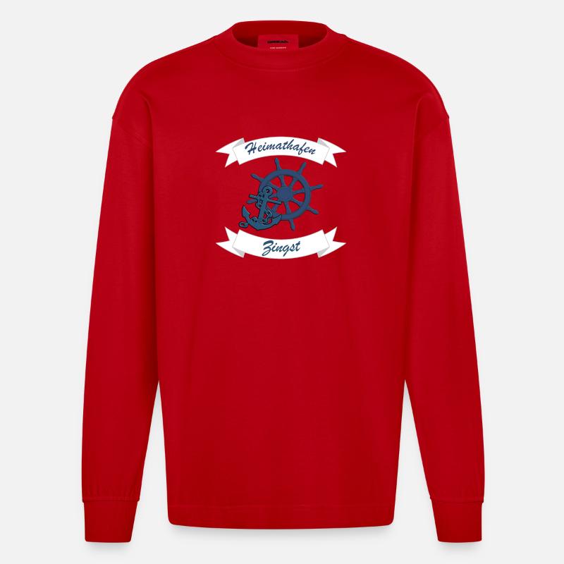 Heimathafen Zingst - Ostsee Darss Geschenk - Heavyweight Oversized Organic Langarmshirt Made in EU - Rot