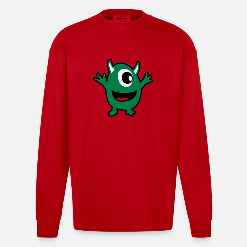 grönt monster - Heavyweight Oversized Organic Longsleeve Made in EU - röd